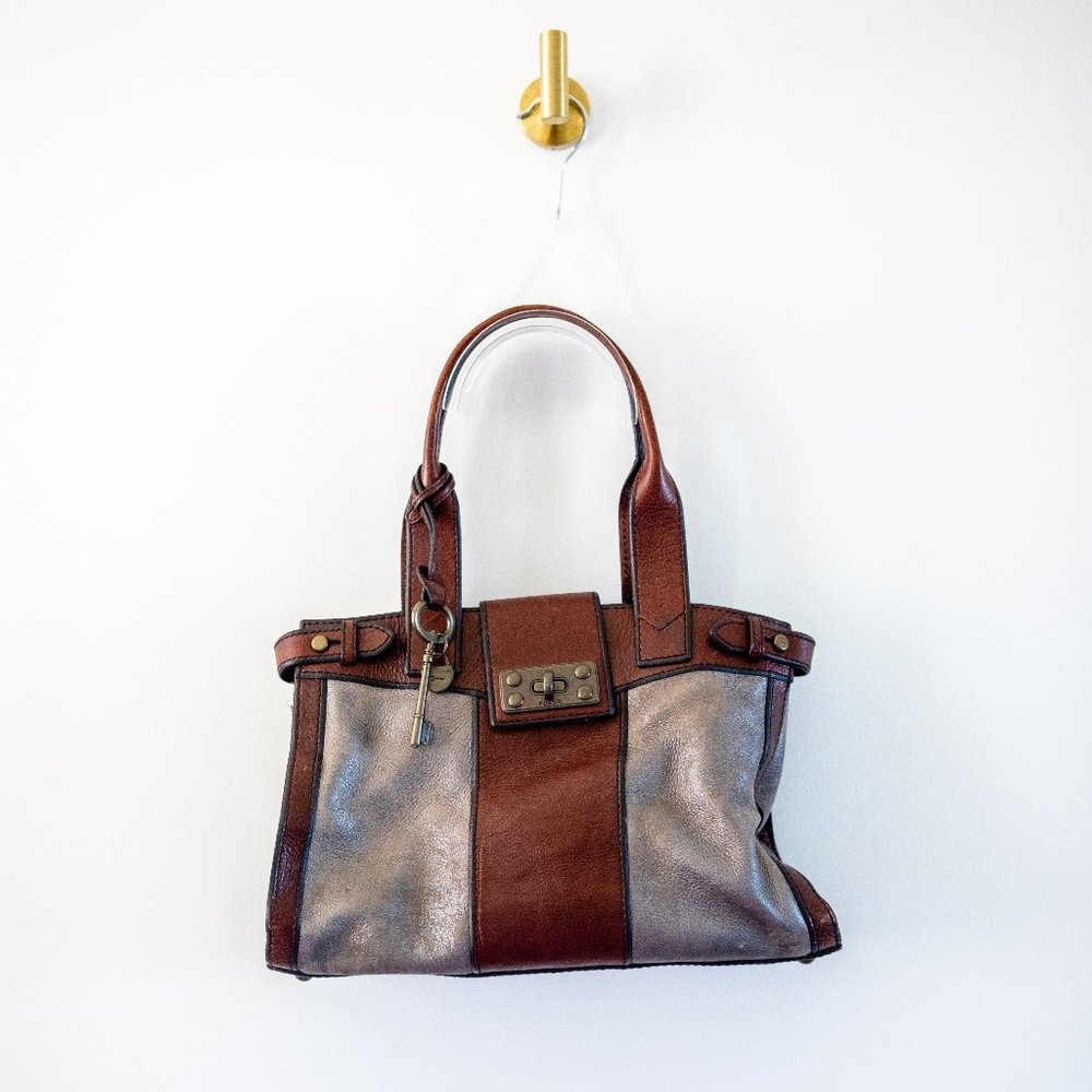 Fossil Grey Distressed Leather Large Shoulder Bag